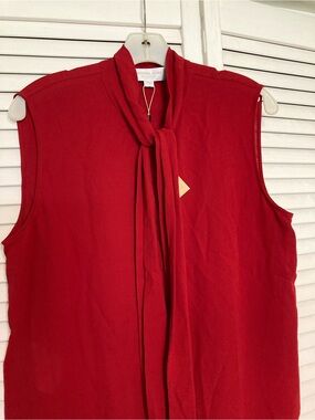Michael Kors Collection Red Sleeveless Tie-Neck silk top.